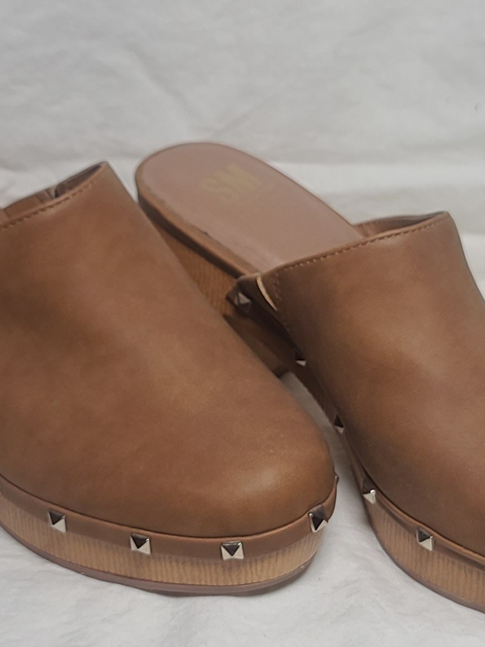 SM NEW YORK Studded Brown Leather Slip-On Mules